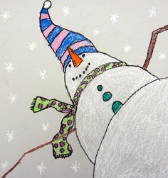 a drawing of a snowman wearing a hat and scarf