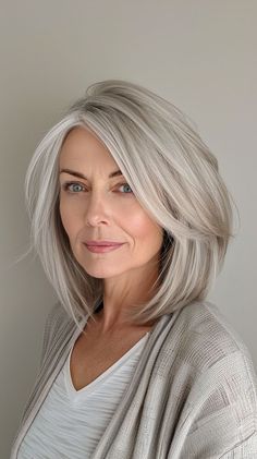 "Elegant Transformations: Gorgeous Hairstyles and Haircuts for Women Over 50. Rediscover Your Radiance! Timeless Looks for Timeless Beauty. Trendy Grey Hair Color, Gray Lob Haircut, Perfect Curly Hair, Medium Hair Styles For Women, Gray Hair Beauty, Gorgeous Gray Hair, Grey Hair Inspiration, Haircuts For Women Over 50