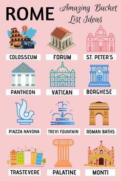 an image of different types of buildings and places in the world with text that says, rome