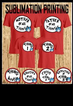 this listing is sublimation printing.  Looking for personalized Dr. Seuss T-shirts featuring Thing 1 and Thing 2 with your name, text, or photo on the back? Look no further! We offer free customization with two words or one image. All our listings include unisex adult, kids, toddler, and infant shirts in a round neck unisex style, customized with Dr. Seuss/Thing one/Thing two/T-shirt. When you place an order, please include the following details in the message to the seller: - Names per shirt (i Dr Seuss Thing 1 Thing 2, Thing 1 Thing 2 Birthday Party Ideas, Dr Seuss Shirt Ideas, Dr. Suess Shirts, Thing 1 Shirt, Dr Seuss T Shirts, Baby Bump Progression, Thing One And Thing Two, Dr Seuss Shirts