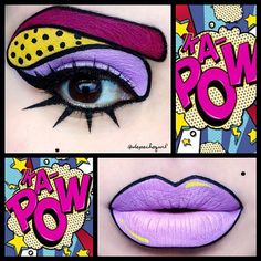 #ShareIG •⚡Cute Pop Art⚡• Eye products - Stila "Deep Fuchsia Eyeliner and "Hotsy Totsy" Eyeshadow from the Sparkle Baby Palette by @sugarpill for the brows. All of the line work was done with @nyxcosmetics Black Liquid Liner and Two Timer Eyeliner. @ardell_lashes #402 Edgy Lashes. "Frostine" Eyeshadow from the @sugarpill Sparkle Baby Palette. Sephora "Banana Split" Eyeliner as a base and Sugarpill "Buttercupcake" Eyeshadow patted on top. (Eye make up is inspired by a pop art look that is ... Maquillaje Pop Art, Comic Makeup, Halloween Eyeshadow, Pop Art Makeup, Maquillaje Halloween, Special Effects Makeup