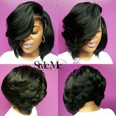 Voluminous Side-Parted Black Bob Straight Hair Bundles, American Hairstyles, Easy Hairstyles For Medium Hair, Layered Bob Hairstyles, Frontal Hairstyles, Layered Bob