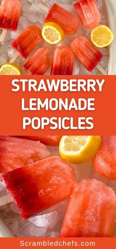 strawberry lemonade popsicles with text overlay