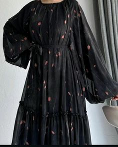 black aesthetic,  dotted,  printed, long,  dramatic sleeves Black, Beauty, Dramatic Sleeves, Black Beauty, Black Aesthetic