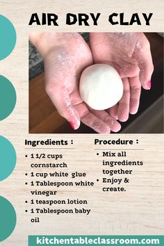 Air dry clay recipe for kids, easy ingredients, no cook Clay Diy Recipe, Diy Air Drying Clay, How To Make Diy Air Dry Clay, Air Dry Clay Diy Recipe, Things To Do From Clay, Ideas For Modeling Clay, How To Make Clay At Home Air Dry, Simple Air Dry Clay Projects, How To Make Ceramic Clay
