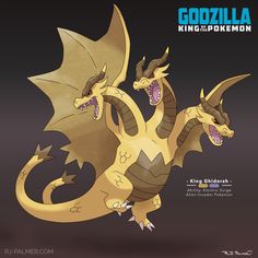 an image of a cartoon character that is in the style of godzilla king of pokemon