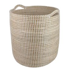 a large round basket with handles on the side, made out of woven material and wicker