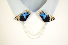 Blu gioielli farfalla, accessorio farfalla, farfalla blu, maglione clip, collare catena, clip camicia, colletto perni, gioielli funky Goddess Clothing, Chain Shirt, Shirt Clips, Butterfly Sweater, Necklaces Ideas, Sweater Clips, Jewelry Butterfly, Random Crafts, Dream Weaver