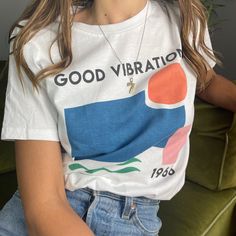 Spread positive energy with our Good Vibrations abstract cotton tee.As the world awakens add some nostalgic playful soul into your wardrobe with our astract inspired organic cotton tee, inspired by the iconic 66' Beach Boys song "Good Vibrations". Influenced by abstract artist Matisse, this colourful tee is perfect for those summer days!Our new oversized fit is the perfect piece to lounge around whilst feeling like your favourite vintage worn in t-shirt. Printed digitally directly on the garment Holiday Capsule Wardrobe, Abstract Shirt, Good Vibrations, Slogan T Shirt, Beach Boys, Retro Tee, Aesthetic Shirts, Vintage Hoodies, Club Shirts