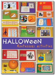 halloween montessoi activities book with pictures and words on the front, including pumpkins,