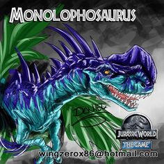 an image of a dinosaur with the words monolophosarius on it's back