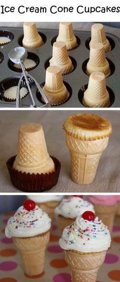 ice cream cone cupcakes are being made