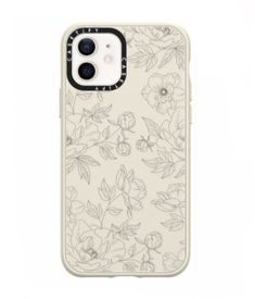 the back of an iphone case with flowers and leaves on it, in white background