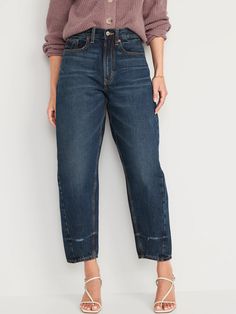 Extra High-Waisted Non-Stretch Balloon Jeans for Women | Old Navy Couture, Denim Outfits, Balloon Jeans, Mode Chic, Fashion Over 50, Jean Outfits, Denim Fashion, Look Fashion, Care Products