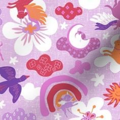 an image of a pattern with unicorns and flowers on purple background for wallpaper