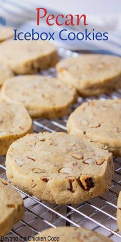Cookies with pecans on a baking rack. Buttery Cookie, Icebox Cookies, Carrot Cookies, Baked Cookies, Fresh Baked Cookies, Frozen Cookies, Cranberry Cookies, Pecan Cookies, Buttery Cookies