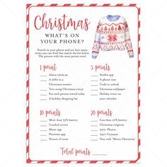 Holiday Party Game What's On Your Phone Printable by LittleSizzle Ugly Sweater Party Games, Phone Printable, What's On Your Phone Game, Ice Breaker Game, Emoji Christmas, Funny Christmas Games, Office Party Games, Printable Christmas Games, Purse Game