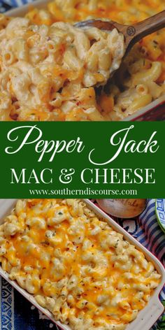 pepper jack macaroni and cheese casserole with a spoon