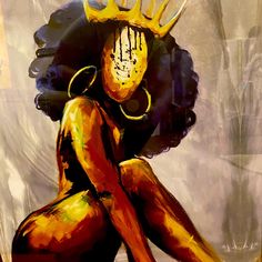 a painting of a naked woman with a golden crown on her head and hands behind her back