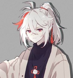 an anime character with white hair and red eyes