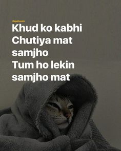 a cat wrapped in a blanket with the caption khud ko kabi chutiya mat sampho tum ho lekin samho mat