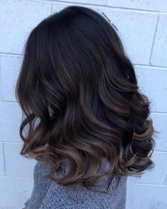 Balayage Long Black Hair, Asian Dyed Brown Hair, Fall Hair Balayage Caramel, Balayage Ideas For Black Hair, Light Highlights For Black Hair, Black And Brown Ombre Hair, Ombre Hair Dark To Light, Dark Hair Ombre Balayage, Balayage Hair Brunette Dark Brown