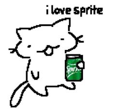 an image of a cat with a can of beer in its hand that says i love sprite