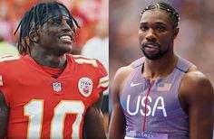 two american football players one with dreadlocks and the other without