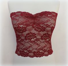 Burgundy sheer elastic lace tube top strapless by MissLaceAccessories on Etsy Tube Tops, Burgundy Lace, 2000s Fashion Outfits, Swaggy Outfits