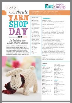 an article in knitting magazine about yarn shop day with sheep and knitted slippers