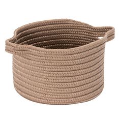 a large round rope basket with handles on the bottom and sides, in beige color