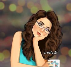 a digital painting of a woman with glasses holding a coffee mug and looking at the camera