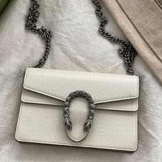 New Gucci Super Mini Wallet On Chain With A Micro Deficit As Shown In The Pictures. Gucci Bags, Gucci Super Mini, Gucci Dionysus Super Mini, Mini Leather Bag, Bags Gucci, Wallet On Chain, Mini Wallet, Gucci Dionysus, Gucci Bag