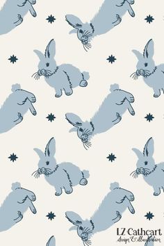 blue rabbits on a white background with stars and stars in the sky for wallpaper