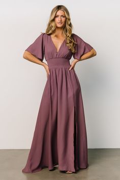 Verona Smocked Maxi Dress | Vintage Plum Chifon Dress, Party Wear Long Gowns, Cozy Winter Fashion, Wedding Guest Outfit Fall, Smocked Maxi Dress, Maxi Dress Vintage, Maxi Dress Designs, Baltic Born, Long Kaftan