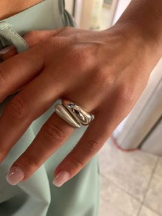 Silver Dome Ring Double Ring Ring Set of Two Statement - Etsy Silver Thick Rings, Chunky Rings Women, Chunky Silver Jewellery, Asymmetrical Ring, Large Rings, Chunky Silver Rings, Mode Hipster, Ring Inspiration, Big Ring