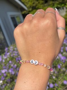 "Our Delta Zeta sorority bracelet is a beautiful and meaningful piece of jewelry to show pride in your sisterhood. It's the perfect gift for your big, little, sorority sister, or daughter in greek life! Handmade with love and created with high-quality materials (see specifications below) this bracelet will stand the test of time, and be a bracelet you can take with you for the rest of your life. Get one for yourself, or get multiple to match with your big, little, or entire family! Available in 5 color-ways. Looking to order in-bulk for your entire sorority or a larger group of girls? We have bulk-discounts, send us a message! Available in Pink, Purple. White, Blue, & Orange. Small  - 6.5\"  Average - 7\" Large - 7.5\" Specifications: -Hand-crafted crystal, gemstone and gold beaded bracele Letters Sorority, Delta Zeta Sorority, Big Little Sorority, Sorority Jewelry, Sorority Letters, Hardware Jewelry, Sorority Sisters, Delta Zeta, Letter Bracelet