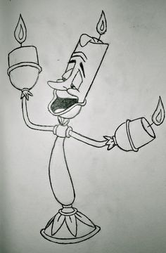 a drawing of a cartoon character holding a lit candle in one hand and a lighter in the other