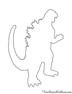 the godzilla silhouette is shown in black and white, as well as an outline drawing