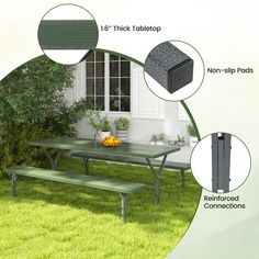 an image of a picnic table in the grass with instructions on how to use it