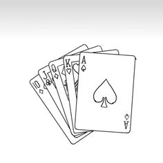 four playing cards with spades drawn in black and white on a white background,