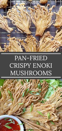 pan fried crispy enoki mushrooms with dipping sauce