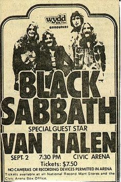 an old concert poster for the black sabbabath, featuring van halen