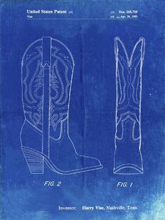 an old blueprint drawing of cowboy boots