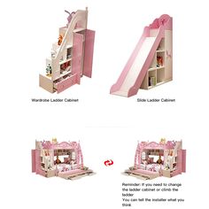 the instructions for how to build a dollhouse bed with slide and storage area in it