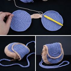 the crocheted purse is being worked on by someone using yarn to make it