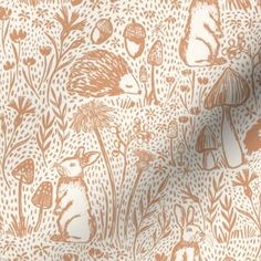 an orange and white wallpaper with animals on it