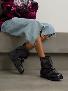 The bold, slouchy design of Attico's 'Robin' boots instantly sets them apart from any you may already own. They're crafted from soft leather that pools into soft folds at the base, creating a cool, layered look. Style yours with mini hemlines. Boots And Shorts, Slouchy Leather Boots, Clog Outfit, Slouchy Ankle Boots, Coco Bliss, Euro Summer, Flat Dress Shoes, The Attico, Dress Flats