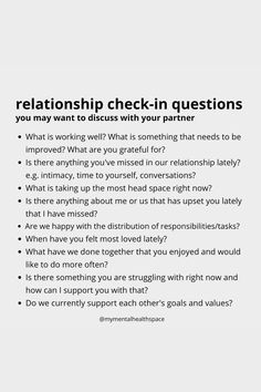 a white poster with the words, relationship check - in questions you may want to discuss with your partner