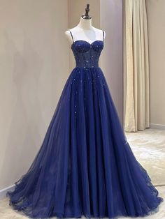 Prom Dresses Navy Blue, Prom Dresses Navy, Formal Dress Blue, Prom Dress Inspo, Navy Blue Prom Dresses, Dress With Corset, A Line Evening Dress, Long Formal Dress, Stunning Prom Dresses